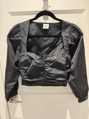 Sunday Best Black Ruched Square-Neck Long-Sleeve Cropped Blouse